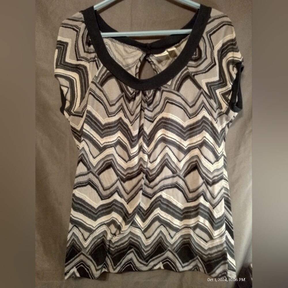 Cato large black and white zig zag office blouse